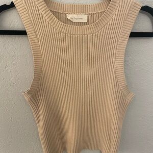 By Together Women's Ribbed Beige Tank Top